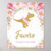 Floral Dinosaur Birthday Party T-Rex Favors Sign Poster (Voorkant)