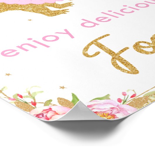 Floral Dinosaur Birthday Party T-Rex Food Sign Poster (Hoek)