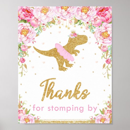 Floral Dinosaur Birthday Party T-Rex Hartelijk dan Poster (Voorkant)