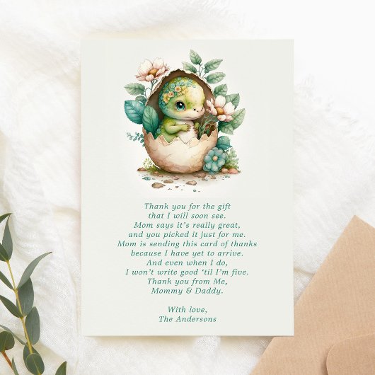 Floral Dinosaur Egg Baby shower Hartelijk dank Bedankkaart