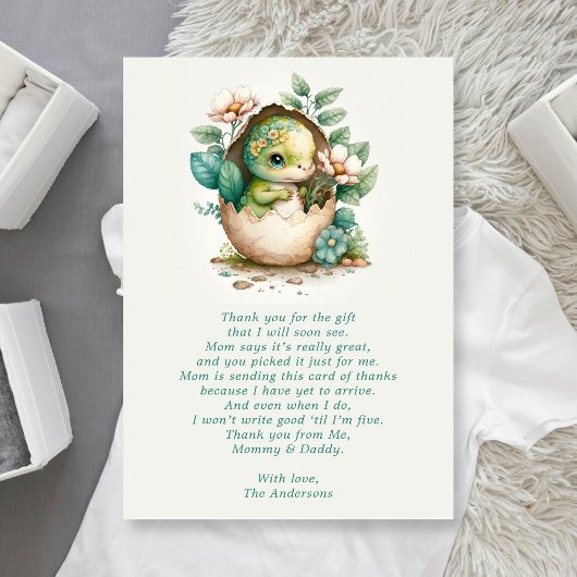 Floral Dinosaur Egg Baby shower Hartelijk dank Bedankkaart