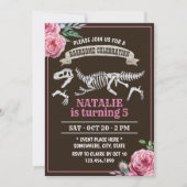 Floral Dinosaur Girl Birthday Party Kaart (Voorkant)