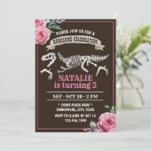 Floral Dinosaur Girl Birthday Party Kaart (Staand voorkant)