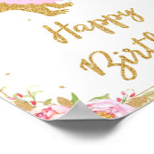 Floral Dinosaur Happy Birthday Party T-Rex Sign Poster (Hoek)