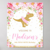 Floral Dinosaur Welcome Birthday Sign Banner T-rex Poster (Voorkant)