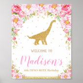 Floral Dinosaur Welkom Birthday Sign Brontosaurus Poster (Voorkant)