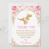 Floral Dinosaurus Verjaardag Dank je kaart Meisje  (Voorkant)