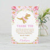 Floral Dinosaurus Verjaardag Dank je kaart Meisje  (Staand voorkant)