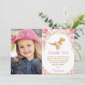 Floral Dinosaurus Verjaardag T-Rex Dank u kaart (Staand voorkant)