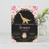Floral Dinosaurus Verjaardag Uitnodiging Meisje Br (Staand voorkant)
