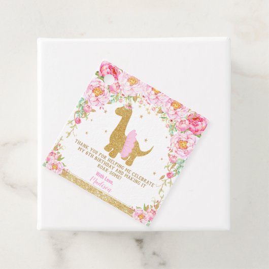 Floral Dinosaurus Verjaardagsfeestje Bedankt Favor Bedankjes Labels (In situ)