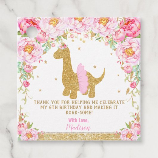 Floral Dinosaurus Verjaardagsfeestje Bedankt Favor Bedankjes Labels (Voorkant)