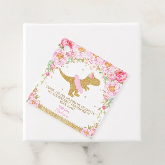 Floral Dinosaurus Verjaardagsfeestje Bedankt Favor Bedankjes Labels (In situ)