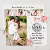 Floral Disco Ball Bruiloft Save the Date (Voorkant / Achterkant)