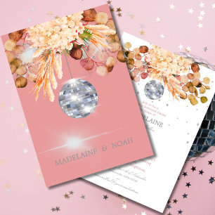 Floral Disco Ball Elegante Roze Huwelijksrepetitie Kaart