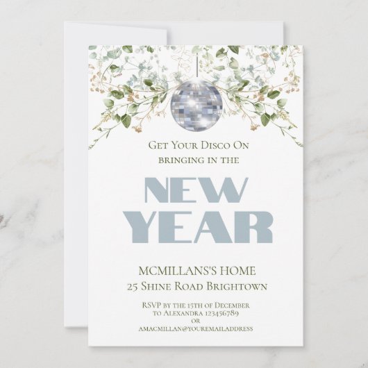 Floral Disco Ball Oudejaarsavond Elegant feest Kaart (Voorkant)