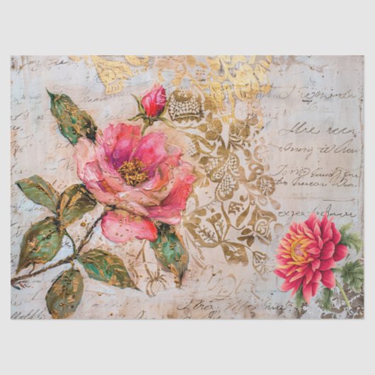  Floral Distressed  Roos Decoupage Tissuepapier (Voorkant)