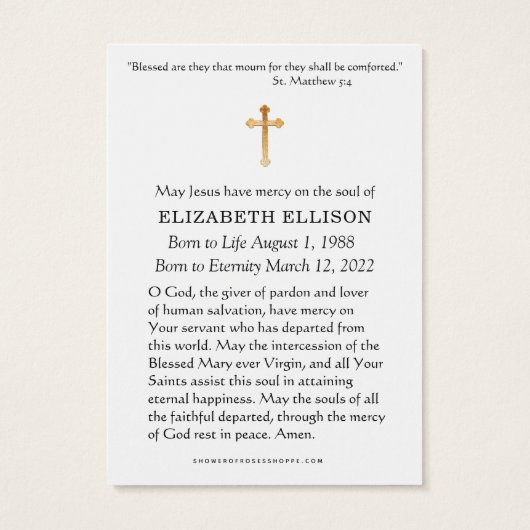 Floral Divine Mercy Jesus Funeral Prayer Kaart (Achterkant)