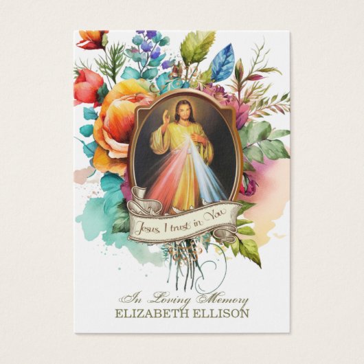 Floral Divine Mercy Jesus Funeral Prayer Kaart (Voorkant)