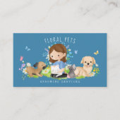 Floral Dog & Cat Pet Care Services Grooming Blue Visitekaartje (Voorkant)