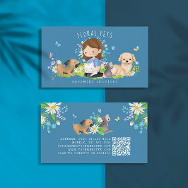 Floral Dog & Cat Pet Care Services Grooming Blue Visitekaartje