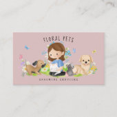 Floral Dog & Cat Pet Care Services Grooming Pink Visitekaartje (Voorkant)