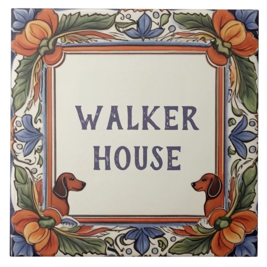 Floral Dog Custom House Name Bord Teken Plaque Tegeltje (Voorkant)