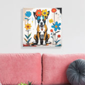Floral Dog Doodle Art Canvas Afdruk (Insitu (Woonkamer))