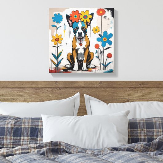 Floral Dog Doodle Art Canvas Afdruk (Insitu (Slaapkamer))