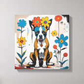 Floral Dog Doodle Art Canvas Afdruk (Voorkant)