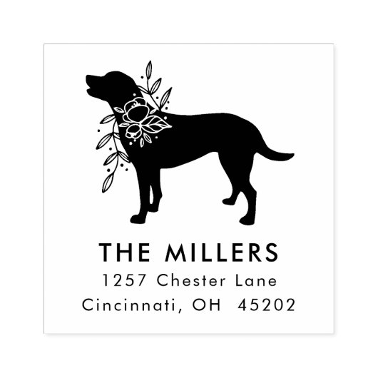 Floral Dog gepersonaliseerde vierkante adres stemp Rubberstempel (Afrduk)