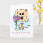 Floral Dog Novelty Cartoon Birthday Card Kaart (Gele Bloem)