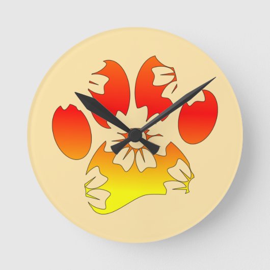 Floral Dog Paw Print Ronde Klok (Voorkant)