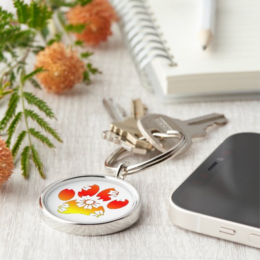 Floral Dog Paw Print Sleutelhanger (Zijkant)