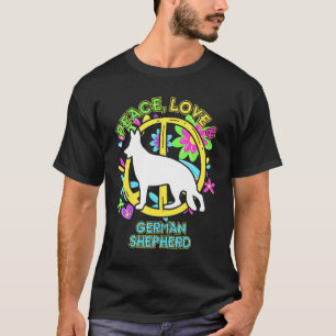 Floral Dog Peace Love And German Shepherd T-shirt