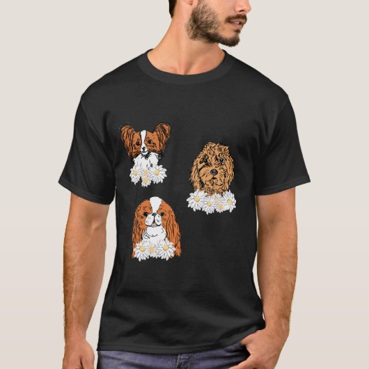Floral Dogs Papillon Engelse hond Spaniel Goldendo T-shirt (Voorkant)