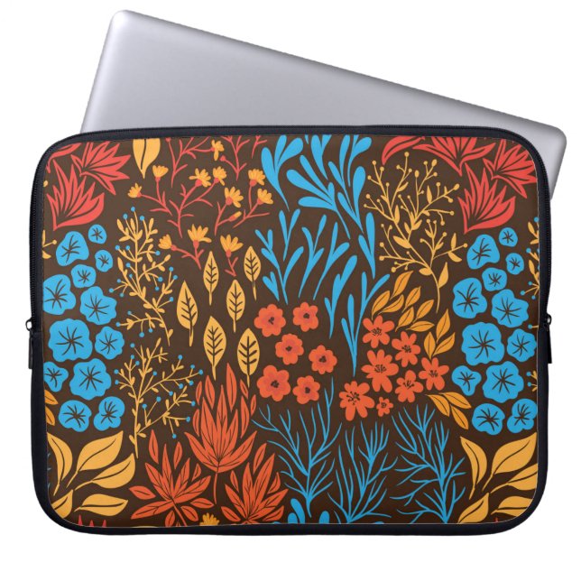 Floral doles donker laptop sleeve (Voorkant)
