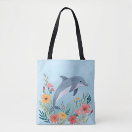 Floral Dolphin Tote Bag