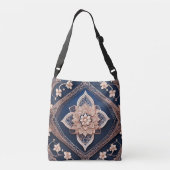Floral Donkerblauwe Diamant AI kunst Crossbody Tas (Achterkant)