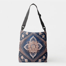Floral Donkerblauwe Diamant AI kunst Crossbody Tas