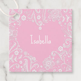 Floral Doodle Art Heart Pink NAME Love Whimsical Bedankjes Labels