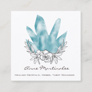 Floral Doodle Blue Crystals Square Visitekaartje