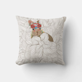 Floral Doodle Bunny Rabbit | Pasen Feestdagen Kussen
