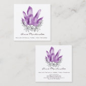 Floral Doodle Paars Crystals Square Visitekaartje (Voorkant / Achterkant)