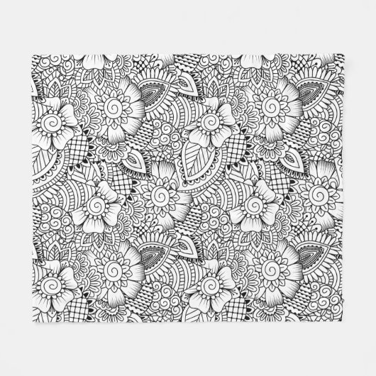 Floral Doodle Pattern Fleece Deken (Voorkant (Horizontaal))