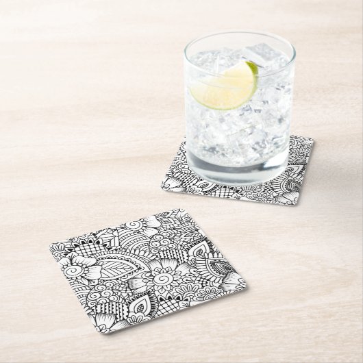 Floral Doodle Pattern Kartonnen Onderzetters (Insitu)