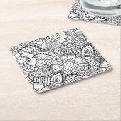 Floral Doodle Pattern Kartonnen Onderzetters (Schuin)