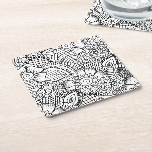 Floral Doodle Pattern Kartonnen Onderzetters (Schuin)