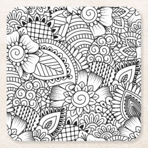 Floral Doodle Pattern Kartonnen Onderzetters