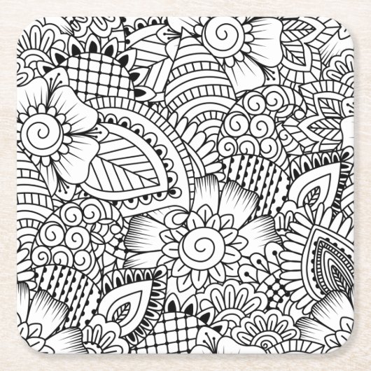 Floral Doodle Pattern Kartonnen Onderzetters (Voorkant)
